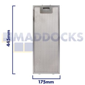 Filtro universal para campana extractora de malla de alambre, longitud lateral del mango 175 mm, longitud lateral plana 445 mm, compatible con BSH, Elica