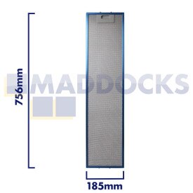 Filtro de coifa de malha de arame universal, comprimento do lado da alça 185 mm, comprimento do lado liso 756 mm, compatível com Elica