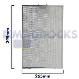 Filtro universal para campana extractora de malla de alambre, longitud lateral del mango 265 mm, longitud lateral lisa 395 mm, compatible con BSH