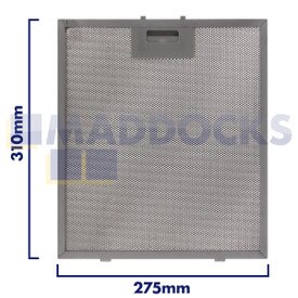 Filtro universal para campana extractora de malla de alambre, longitud lateral del mango 275 mm, longitud lateral lisa 310 mm, compatible con BSH