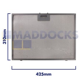 Filtro universal para campana extractora de malla de alambre, longitud lateral del mango 425 mm, longitud lateral lisa 310 mm, compatible con BSH
