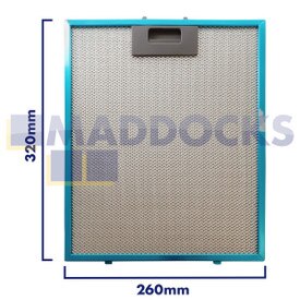 Genuine Original Amica EKP, CHF, EKN, MEH, SEC, SEG Series Wire Mesh Cooker Hood Filter, Handle Side Length 260mm, Plain Side Length 320mm
