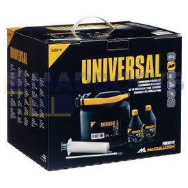 Kit de inicio de cortacésped 'OLO019' original y genuino que contiene 2 x 0,6 l de aceite de 4 tiempos, jeringa y bidón de combustible de 5 l