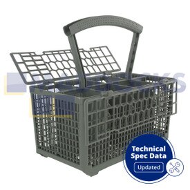 Cesto para cubiertos gris y negro universal tipo Delux con mango reforzado y tapa para modelos de Bosch, Hotpoint, Neff, Siemens, Smeg (240mm x 135mm x 125mm)